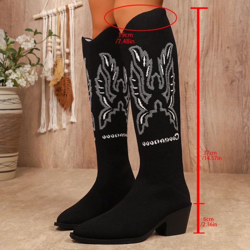Embroidery Canvas - Botas Western Femininas de Salto Baixo