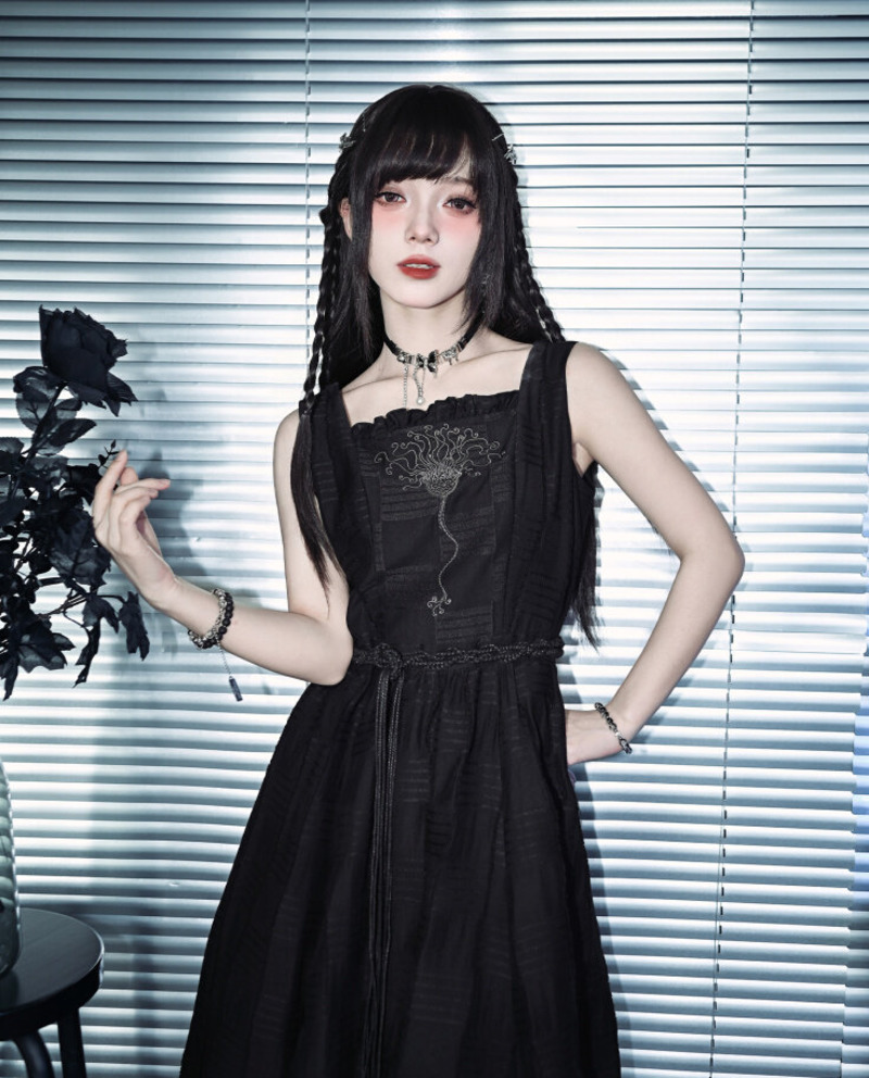 Embroidery Vest - Novo Vestido Longo Preto de Dupla