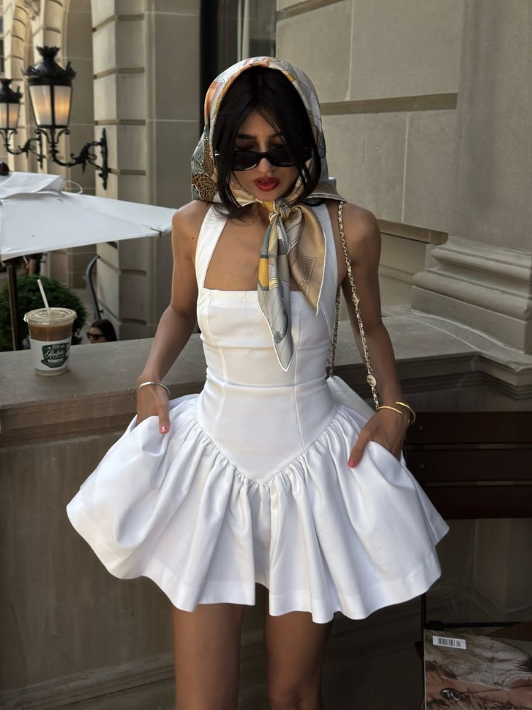 Embroidery Yellow Dress - Taruxy folho mini vestido halter para