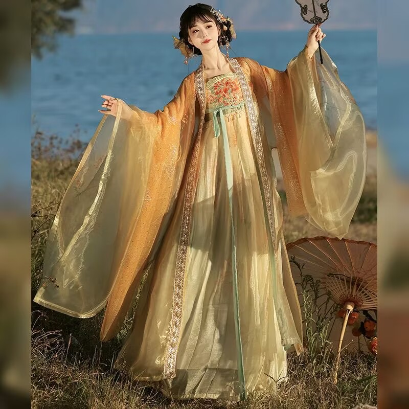 Embroidery Yellow Dress - Vestido Tradicional Chinês Hanfu Feminino com