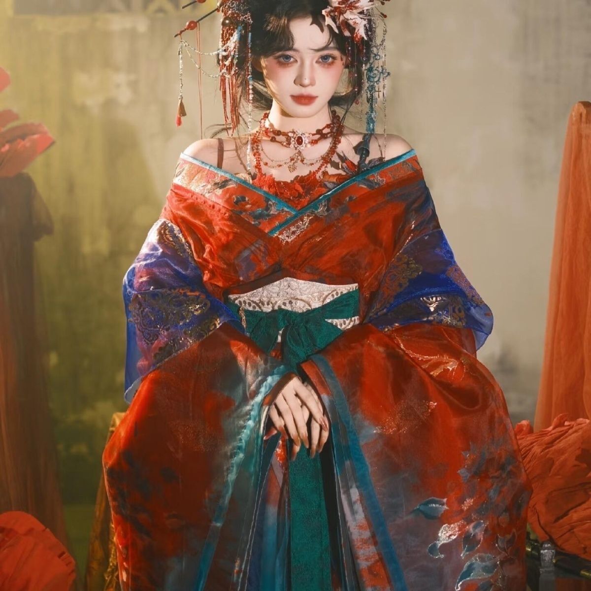 Embroidery Kit - Vestido Feminino Hanfu Preto e Azul