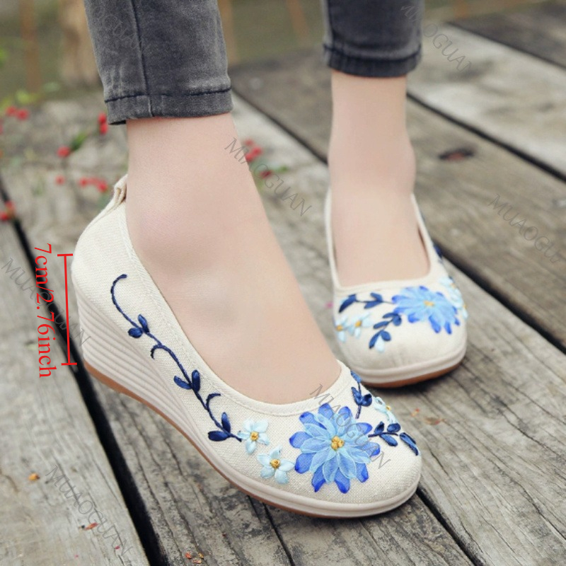 Embroidery Canvas - Sapatos Femininos Confortáveis com Plataforma e