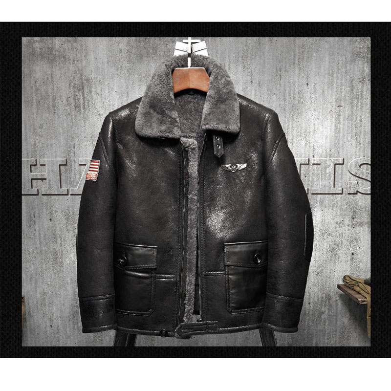 Embroidery In Australia - Jaqueta Masculina Denny&Dora Preta de Shearling