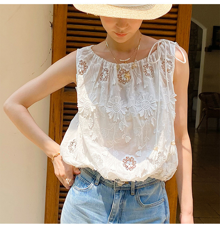 Embroidery Eyelet - Blusa Feminina Estilo Boho Francês com