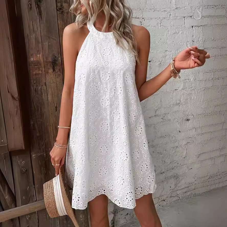 Vestido Halter de Algodão com  - Embroidery Eyelet avaliação e preço