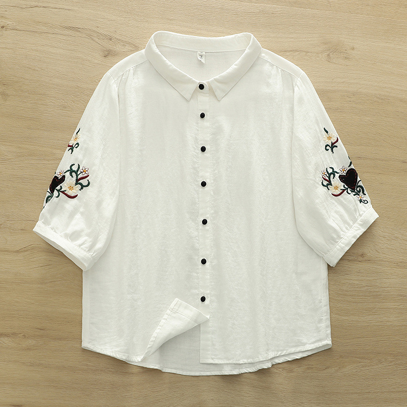 Nova Camisa Feminina de Verão  - Embroidery Love avaliação e preço