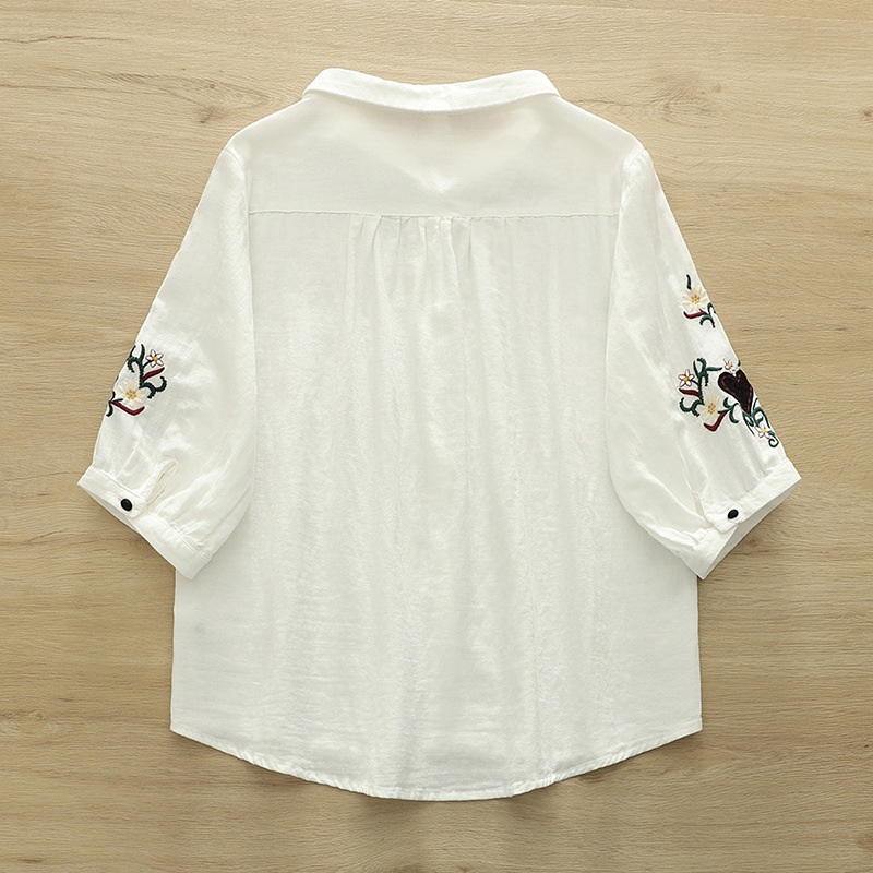 Nova Camisa Feminina de Verão  - Embroidery Love avaliação e preço