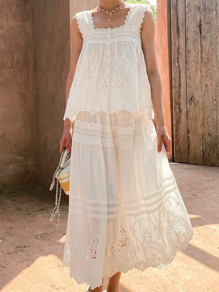 Boêmio branco quadrado-pescoço - Embroidery Vest avaliação e preço