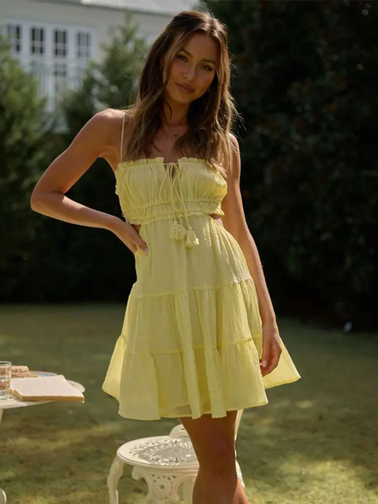 Mini-vestido sem costas femini - Embroidery Yellow Dress avaliação e preço