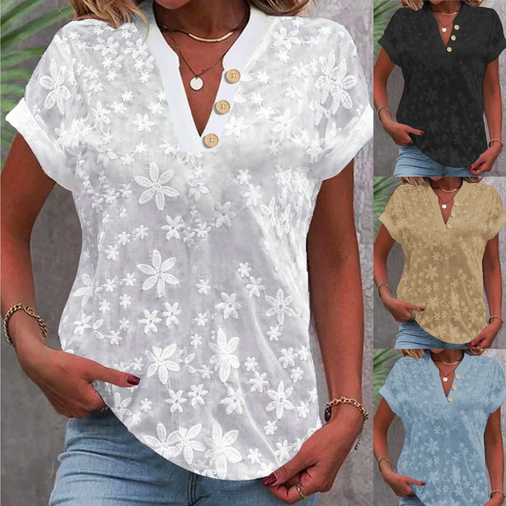 Camisa cortada blusa de renda  - Embroidery Eyelet avaliação e preço