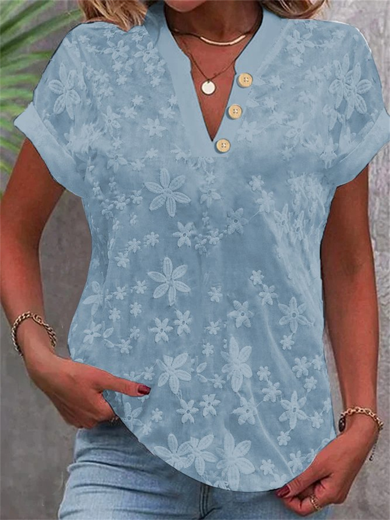 Camisa cortada blusa de renda  - Embroidery Eyelet avaliação e preço