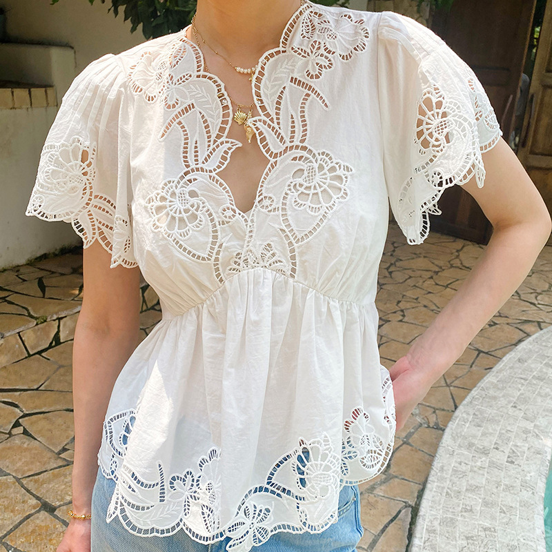 Blusa Feminina Estilo Francês  - Embroidery Eyelet avaliação e preço
