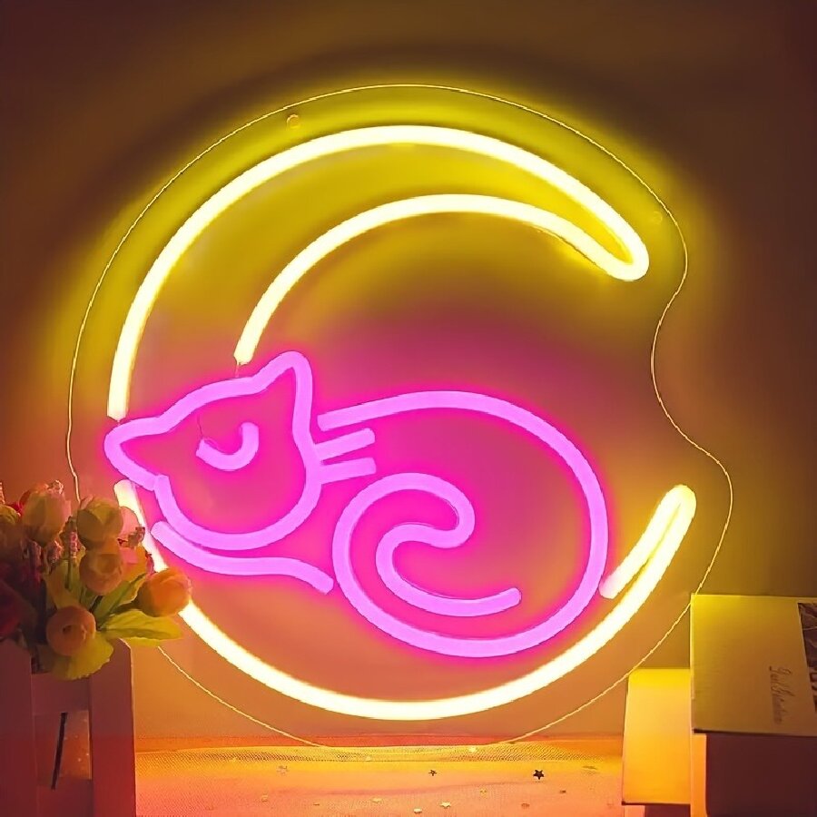 Anime Gato e Lua Sinal De Neon - Embroidery Studio avaliação e preço