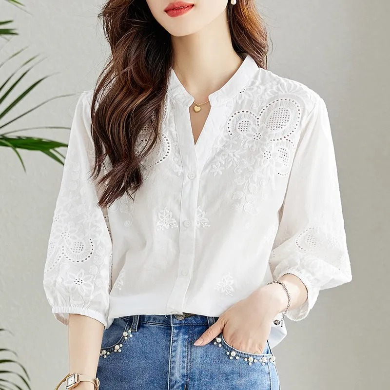 Blusa Feminina Branca com Bord - Embroidery Eyelet avaliação e preço