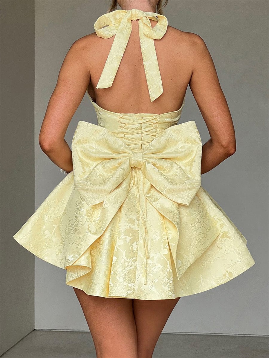 Mulheres halter pescoço vestid - Embroidery Yellow Dress avaliação e preço